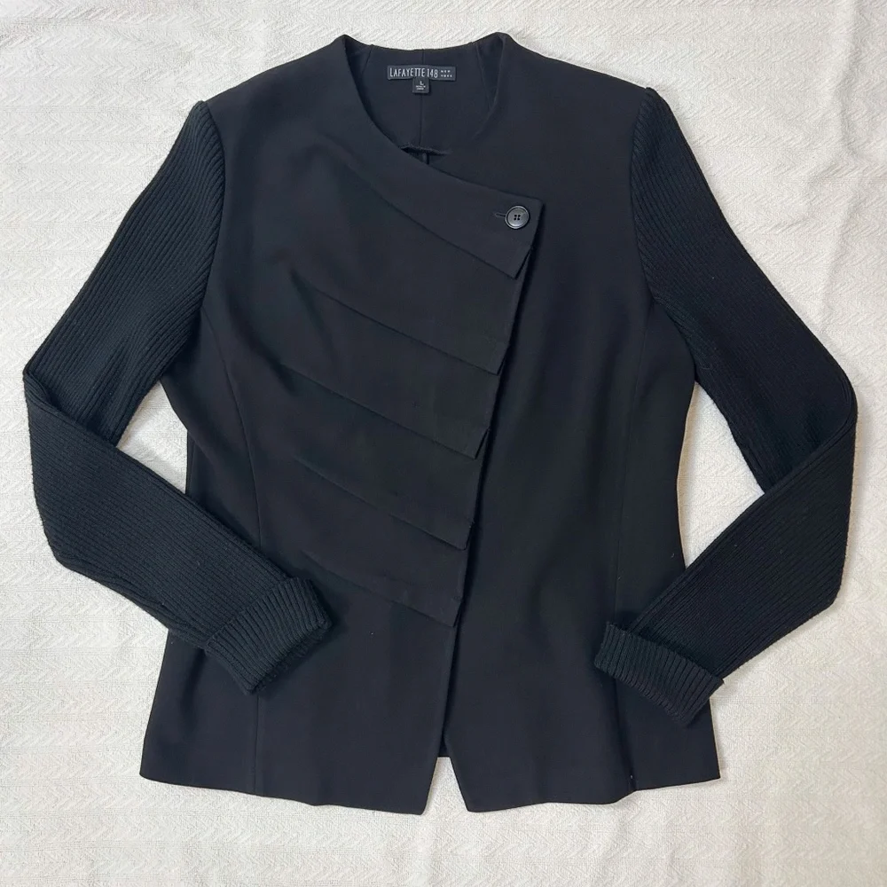 LAFAYETTE 148 Women Black Extrafine Wool Sweater sleeves jacket blazer - sz L - Picture 11 of 14
